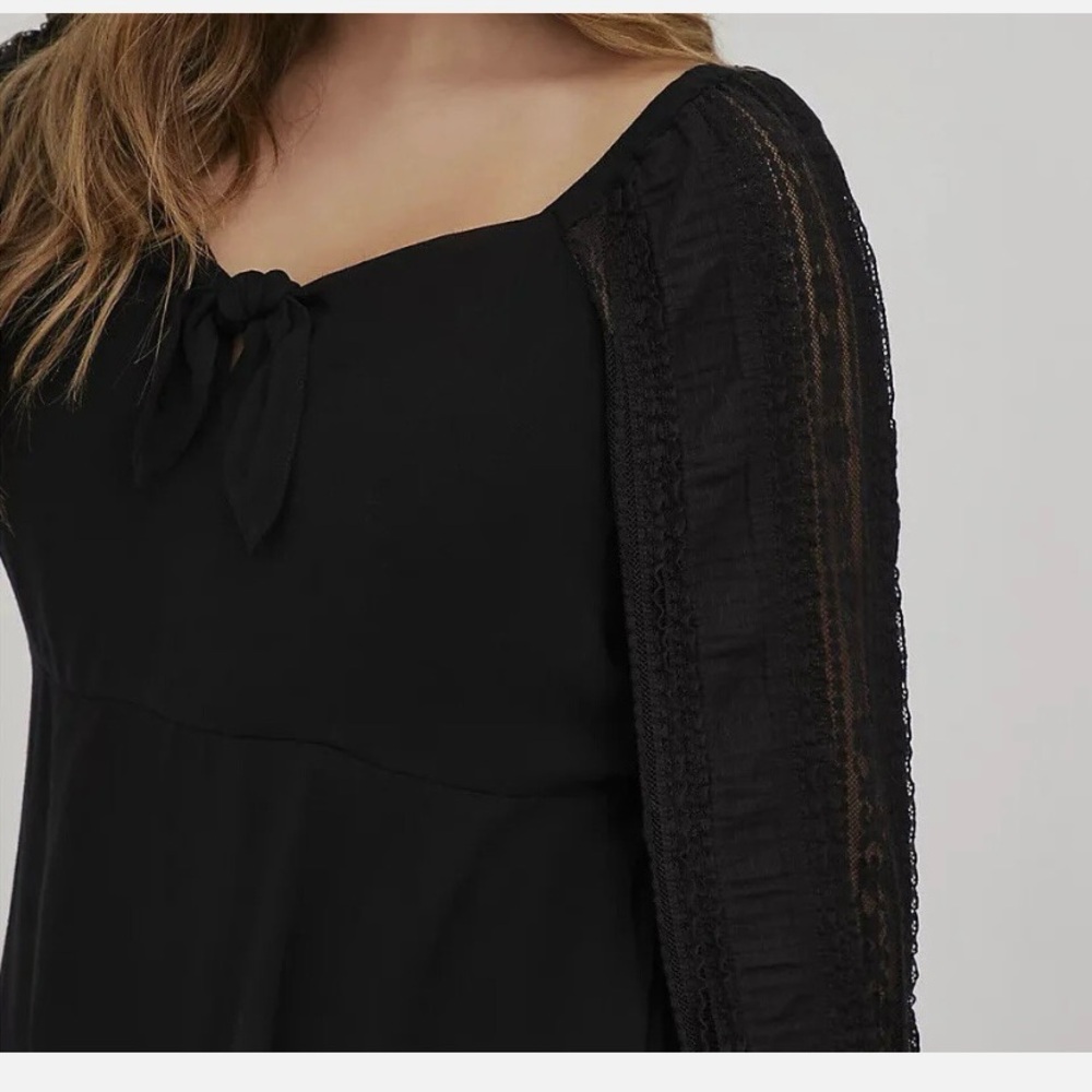 Torrid Black Tie Front Peplum Blouse Gauze Lace Sleeve - Picture 11 of 11